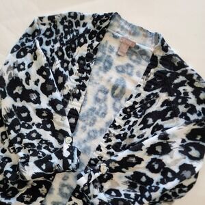 Chicos Animal Print‎ Linen Blend Button Front Cardigan Size 2 Large